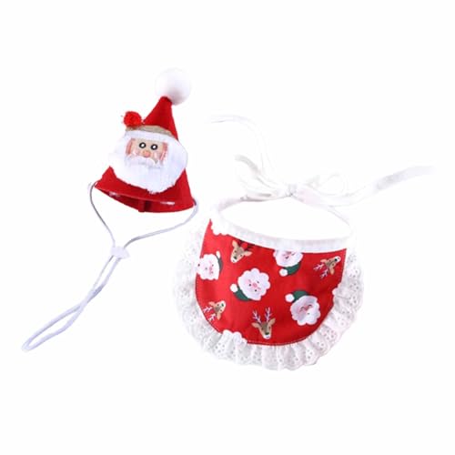JISADER Weihnachtsmütze und Lätzchen-Set für kleine Katzen und Hunde, Haustier-Weihnachtskostüm, einfach zu tragende Dekoration, Zubehör für Hunde, Rot JISADER Weihnachtsmütze und Lätzchen-Set für kleine Katzen und Hunde, Haustier-Weihnachtskostüm, einfach zu tragende Dekoration, Zubehör für Hunde, Rot von JISADER