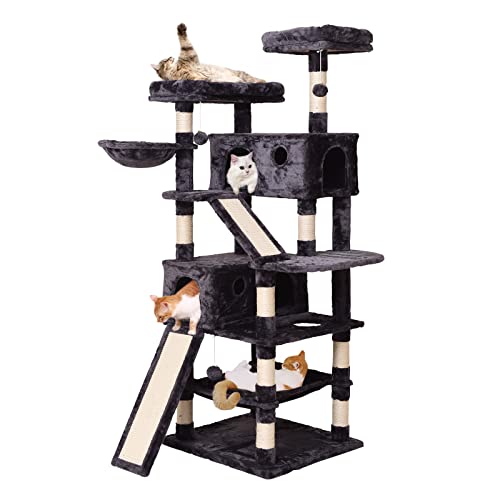 Kratzbaum für Katzen, Katzen, 145 cm, mit Wohnung, Korb, Hängematte und Plüsch-Sitzstangen für Kätzchen von JISSBON