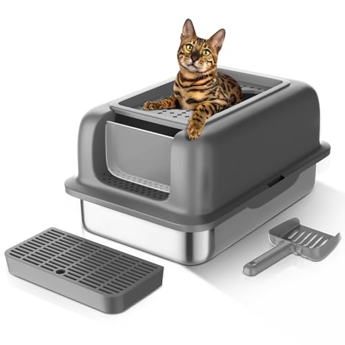 Katzentoilette aus Edelstahl, große Metall-Katzentoilette mit Deckel, Metall-Katzentoilette, hohe Wandseiten, nicht klebrig, auslaufsicher, einfache Reinigung Katzentoilette aus Edelstahl, große Metall-Katzentoilette mit Deckel, Metall-Katzentoilette, hohe Wandseiten, nicht klebrig, auslaufsicher, einfache Reinigung von JIUGEDPF