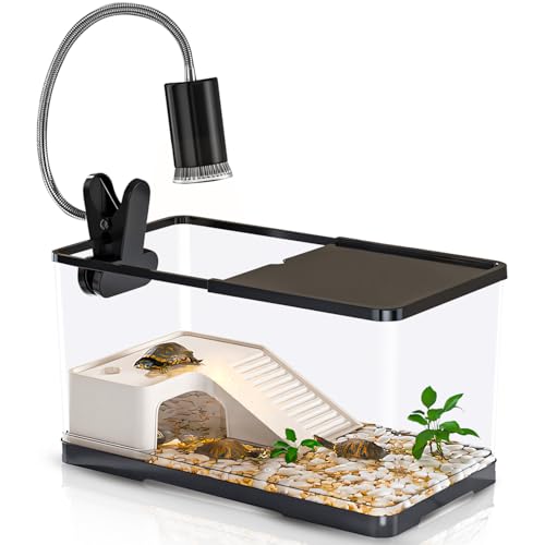 (Tank + Licht + Filter + Filterbälle) Schildkröten-Tank-Set, Starter-Set mit Sonnenplattform, Bodenablauf, Multifunktionsbereiche für Amphibien, Reptilien (55,1 x 30 x 29,5 cm von JIURUN