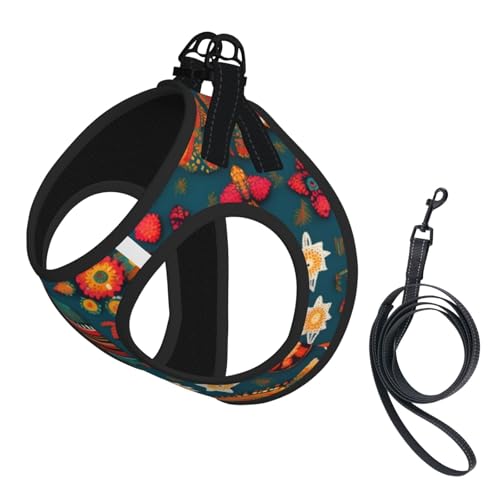 Hundegeschirr mit Leine, Motiv: mexikanischer Folk, Boho-Druck, verstellbar und reflektierend, für Welpen, Haustiere Hundegeschirr mit Leine, Motiv: mexikanischer Folk, Boho-Druck, verstellbar und reflektierend, für Welpen, Haustiere von JIUTY