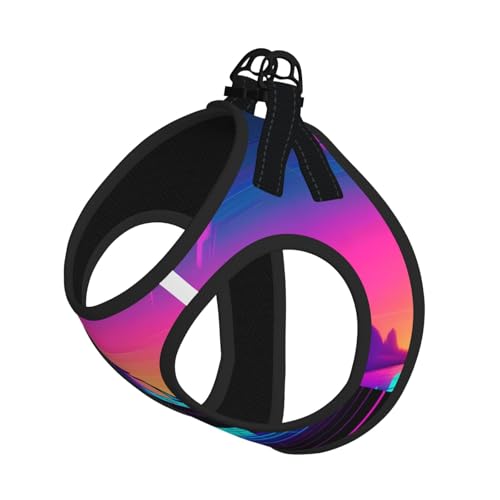 Hundegeschirr mit Leine, Retrowave-Aufdruck, verstellbar, reflektierend, für Welpen, Haustiere Hundegeschirr mit Leine, Retrowave-Aufdruck, verstellbar, reflektierend, für Welpen, Haustiere von JIUTY