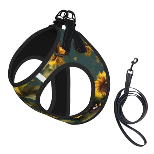 Hundegeschirr mit Leine, Sonnenblumen-Blumen- und Schmetterlings-Druck, verstellbar und reflektierend, für Welpen, Haustiere Hundegeschirr mit Leine, Sonnenblumen-Blumen- und Schmetterlings-Druck, verstellbar und reflektierend, für Welpen, Haustiere von JIUTY