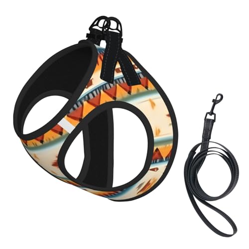 Hundegeschirr mit Leine, bedruckt, mit Indianer-Druck, verstellbar und reflektierend, zum Hineinsteigen Hundegeschirr mit Leine, bedruckt, mit Indianer-Druck, verstellbar und reflektierend, zum Hineinsteigen von JIUTY