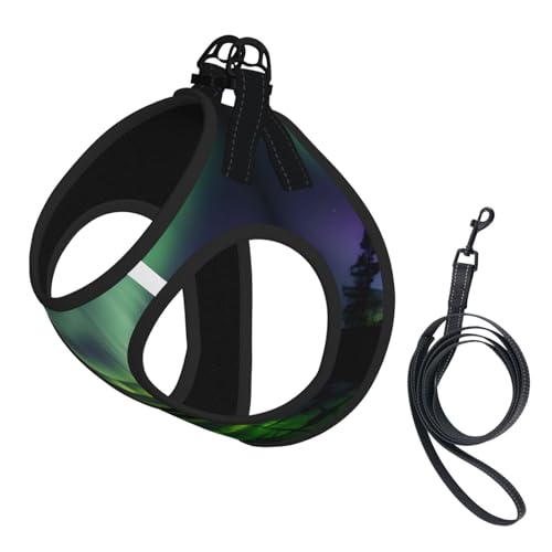 Hundegeschirr mit Leine, bedruckt mit dunklem Nordlichtern, verstellbar und reflektierend, für Welpen, Haustiere Hundegeschirr mit Leine, bedruckt mit dunklem Nordlichtern, verstellbar und reflektierend, für Welpen, Haustiere von JIUTY