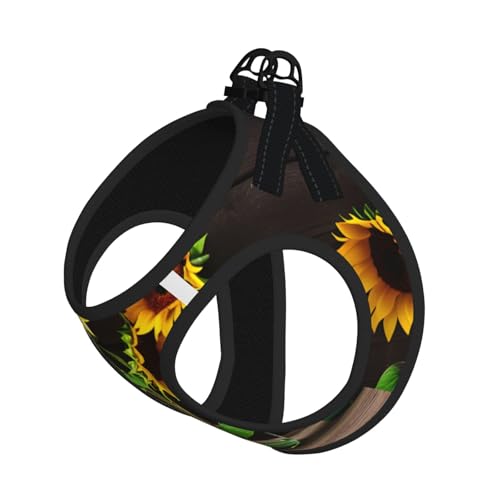 Hundegeschirr mit Leine, verstellbar, reflektierend, Motiv drei Sonnenblumen auf Holz, für Welpen, Haustiere Hundegeschirr mit Leine, verstellbar, reflektierend, Motiv drei Sonnenblumen auf Holz, für Welpen, Haustiere von JIUTY