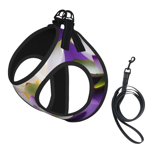Hundegeschirr mit Leine, verstellbar, reflektierend, Motiv: Lotusblume, violetter Aufdruck, Welpengeschirr Hundegeschirr mit Leine, verstellbar, reflektierend, Motiv: Lotusblume, violetter Aufdruck, Welpengeschirr von JIUTY