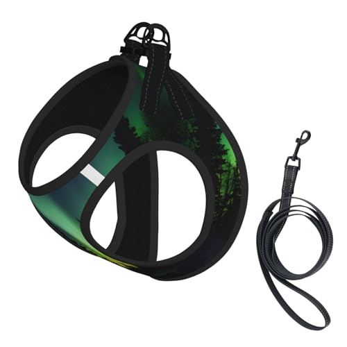 Hundegeschirr mit Leine, verstellbar, reflektierend, mit Aufdruck "Dark Northern Lights", für Welpen, Haustiere Hundegeschirr mit Leine, verstellbar, reflektierend, mit Aufdruck "Dark Northern Lights", für Welpen, Haustiere von JIUTY