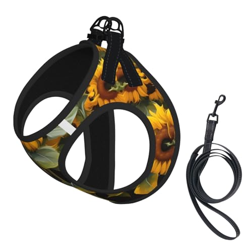 Hundegeschirr mit Sonnenblumen-Aufdruck, mit Leine, verstellbar und reflektierend, für Welpen, Haustiere Hundegeschirr mit Sonnenblumen-Aufdruck, mit Leine, verstellbar und reflektierend, für Welpen, Haustiere von JIUTY