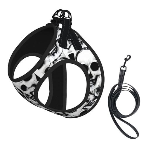 Hundegeschirr mit mexikanischem Totenkopf-Druck, mit Leine, verstellbar und reflektierend, für Welpen, Haustiere Hundegeschirr mit mexikanischem Totenkopf-Druck, mit Leine, verstellbar und reflektierend, für Welpen, Haustiere von JIUTY