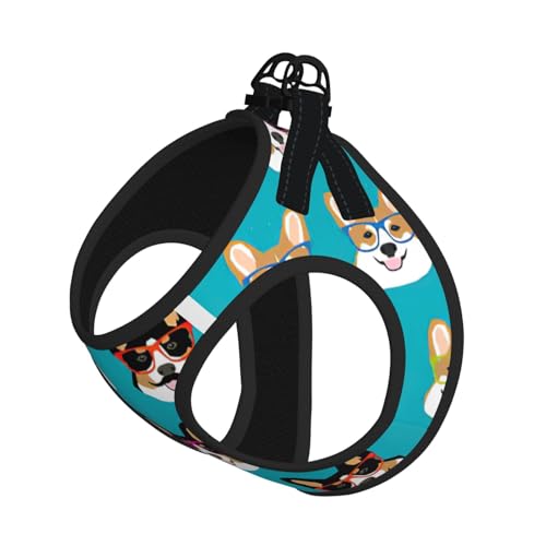 Hundegeschirr mit niedlichem Corgi-Brille und Schnurrbärt, mit Leine, verstellbar und reflektierend, für Welpen, Haustiere Hundegeschirr mit niedlichem Corgi-Brille und Schnurrbärt, mit Leine, verstellbar und reflektierend, für Welpen, Haustiere von JIUTY