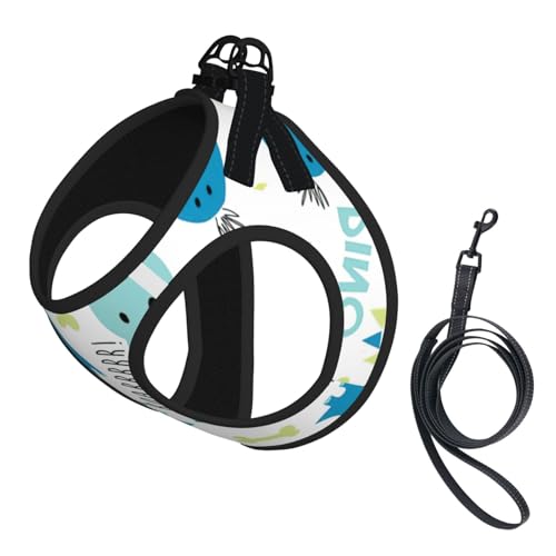 Hundegeschirr mit niedlichem Dinosaurier-Druck, mit Leine, verstellbar und reflektierend, für Welpen, Haustiere Hundegeschirr mit niedlichem Dinosaurier-Druck, mit Leine, verstellbar und reflektierend, für Welpen, Haustiere von JIUTY