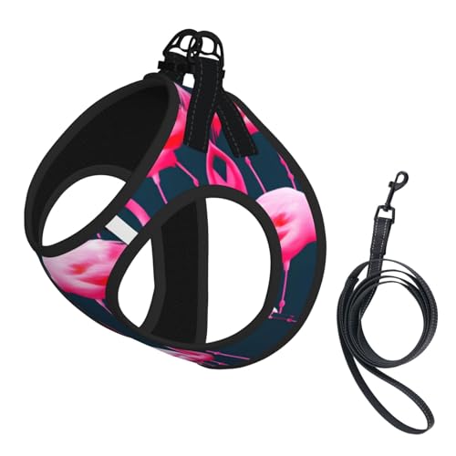 Sommer-Geschirr mit Leine, verstellbar und reflektierend, mit Flamingo-Muster, Rosa Sommer-Geschirr mit Leine, verstellbar und reflektierend, mit Flamingo-Muster, Rosa von JIUTY