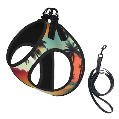 Sunrise Hundegeschirr mit Leine, Motiv: tropische Palmeninsel, bedruckt, verstellbar und reflektierend, für Welpen, Haustiere Sunrise Hundegeschirr mit Leine, Motiv: tropische Palmeninsel, bedruckt, verstellbar und reflektierend, für Welpen, Haustiere von JIUTY