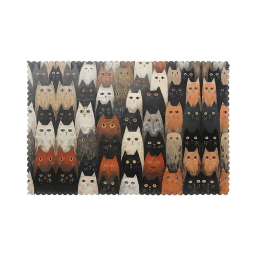 Tischsets mit Katzen-Motiv, hitzebeständig, 6 Stück, abwischbar, leicht zu reinigen Tischsets mit Katzen-Motiv, hitzebeständig, 6 Stück, abwischbar, leicht zu reinigen von JIUTY