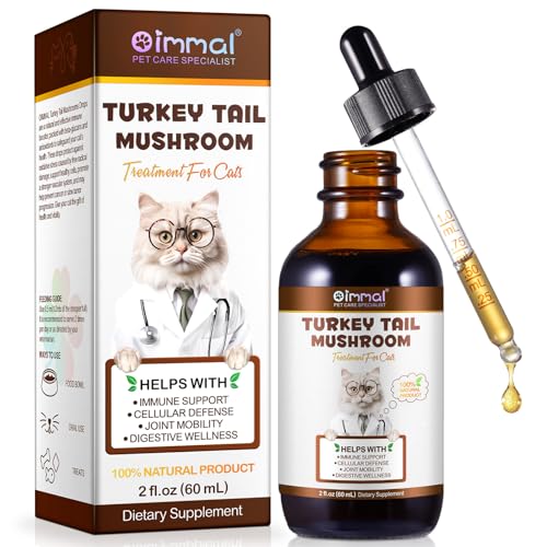 Truthahnschwanzpilz für Katze, Critical Immune Defense für Katze, Truthahnschwanzpilz Flüssigextrakt für Immun & Verdauung Tropfen, reich an Beta Glucan, mit 5X Pilzen, Kurkuma & Probiotika von JIUYUANCHUNJJ