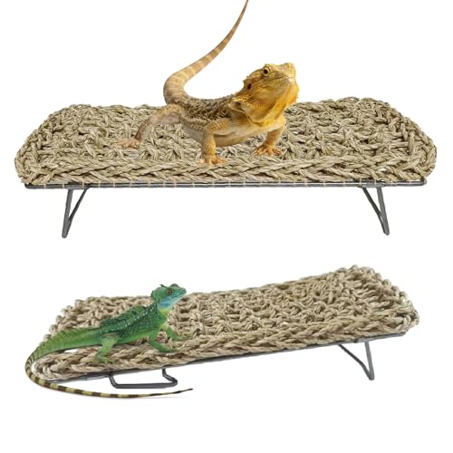 Bartagamen-Hängematte, Reptilien-Tank, Zubehör, Dekoration, große Sonnenplattform, Metallbeine, Bett-Lebensraum für Eidechse, Leopard, Gecko, Schlange, Einsiedlerkrebs und Frosch (Grasweben, Rechteck) von JIYANMEI