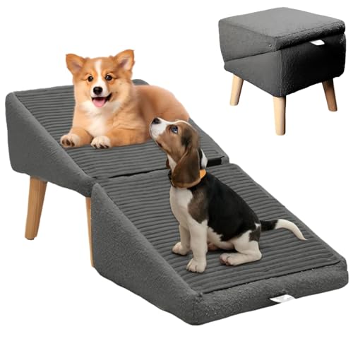 Hundetreppenrampe für Betten und Sofas, faltbare Hundestufen, Haustierrampen für Hunde, Hundetreppen und -stufen für Bettsofas, tragbarer Fußhocker für kleine und mittelgroße Hunde, rutschfest, leicht von JIYIHENKEAI