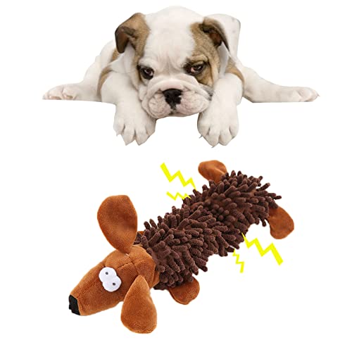 JIYISHIHOU Plüsch-Hundespielzeug für Hunde, Plüsch, mit Quietscher, Hundespielzeug, Reinigung verschiedener Tierformen, kleine, mittelgroße und große Hunde (27x11 cm) (brauner Hund) von JIYISHIHOU