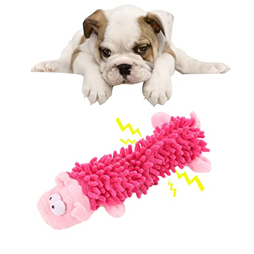 JIYISHIHOU Plüsch-Hundespielzeug für Hunde, Plüsch, mit Quietscher, für Hunde, Kauspielzeug, Zahnreinigung, verschiedene Tierformen, kleine, mittelgroße und große Hunde (27x11 cm) (rosa Schwein) von JIYISHIHOU