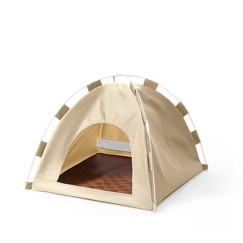Faltbares Katzenzelthaus, atmungsaktiver Haustierunterstand mit Kühlmatte, für drinnen und draußen, tragbares Katzentipi, leichtes Bett mit Netzfenstern (Beige, XL) von JJIAGOLD