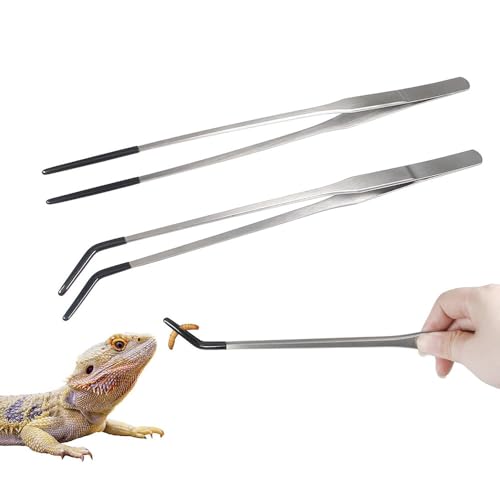 JJIAGOLD Reptilien-Futterzange aus Edelstahl mit Gummispitzen, gerade und gebogene Pinzette für sichere Eidechse, Schlange, Spinne, Terrarium und Aquarium-Tankzubehör (gerade Pinzette) von JJIAGOLD