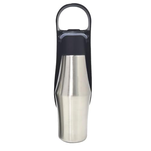 Tragbare Hundewasserflasche, 765.4 g Edelstahl Haustier Wasserspender mit auslaufsicherer Dichtung und faltbarer Wassernapf, Reisewasserflasche für Hunde (Schwarz, 750 ml) von JJIAGOLD