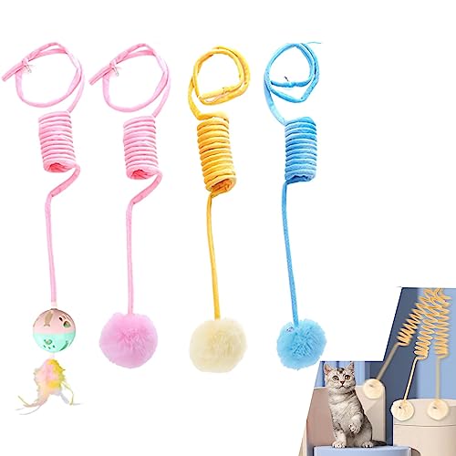 JJKTO 3 Pcs Cat Colorful Springs Toys, Feathers Kitten Toys with Bells,Cat Creative Toys for Kittens,Door Hanging Automatic Cat Toy，Cat Swing Toy Hunting Exercise Best Gifts von JJKTO