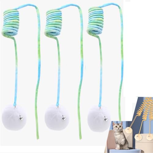 JJKTO 3 Pcs Cat Colorful Springs Toys, Feathers Kitten Toys with Bells,Cat Creative Toys for Kittens,Door Hanging Automatic Cat Toy，Cat Swing Toy Hunting Exercise Best Gifts von JJKTO