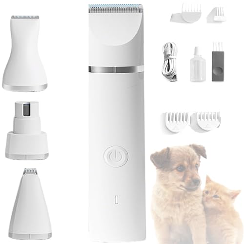 JJKTO Dog paw Trimmer and Nail Grinder 4-In-1 Dog Claw Grinder with 4 Sizes Trimmer Head,Dog Shaving Machine Longhair,for Dogs Cats and Small Pets Quiet Toenail Grooming Tool von JJKTO