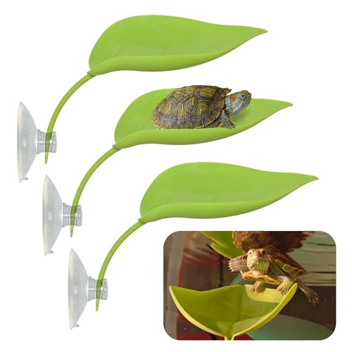 JJMOLLE Schildkröten-Sonnenplattform, 3 Stück, Baumfrosch-Tankzubehör, Blattform, Bartdrache, Sonnenplattform mit Saugnäpfen, Leoparden-Gecko-Tank-Zubehör, Schildkröten-Tank-Dekoration (grün) von JJMOLLE