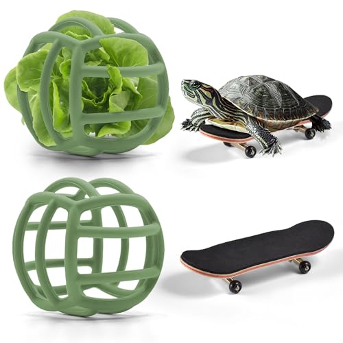 JJMOLLE Turtle Skateboard und Treat Ball Set, Mini Skateboard für Schildkröten Anreicherung Spielzeug, Aquatic Turtle Tank Zubehör von JJMOLLE