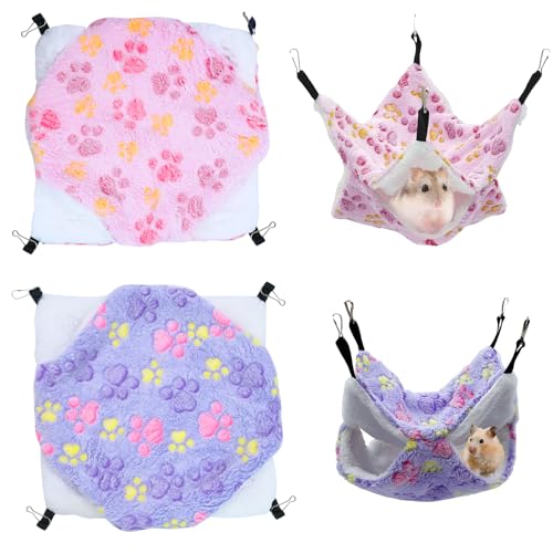 JJQHYC Kleine Haustier-Hängematte für Ratten – doppellagiges Hängebett, Rattenkäfig-Zubehör, gemütliches Schlafversteck für Meerschweinchen, Hamster, Chinchilla, Frettchen (Rosa und Lila) von JJQHYC