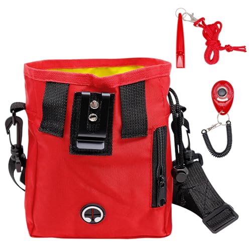 JJQHYC Leckerli-Tasche für Spaziergänge und Training, Leckerli-Tasche für Welpen, Hundetrainingstasche mit Kotbeutelspender (rot) von JJQHYC