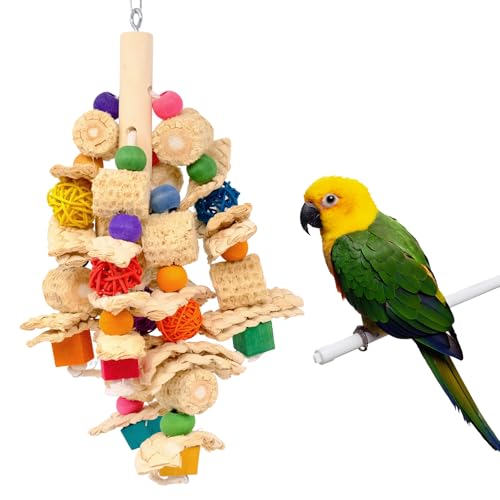 JJQHYC Natürliches Papageienspielzeug für Nymphensittiche, Wellensittiche und kleine Vögel, Kauspielzeug zum Aufhängen mit Holzperlen, mehrfarbiges Vogelspielzeug zum Beißen von JJQHYC
