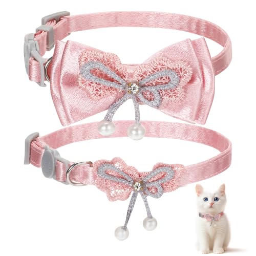 JJUNW Niedliches Katzenhalsband mit Schleife, niedliches Kätzchen-Halsband für Mädchen, Katzen, rosa Katzenschleifen und Zubehör, Sicherheits-Katzenhalsband mit Fliege (Stil 2) von JJUNW