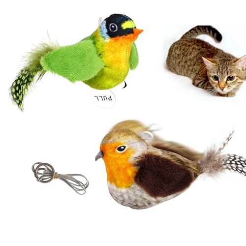 JJW 2PCS Katzen Spielzeug Vogel - Realistisch gestaltete kuschelige Fellspielzeug mit Feder für Katzen - Ideales Entspannungsspielzeug von JJW