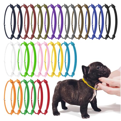 JJWNML Welpen ID Halsbänder, Neugeborene Kätzchen, weiche Polyester Halsbänder Einstellbare Bands Identifikation Welpen Halsband für Neugeborene Haustier, Multi Coloured (L,17-28CM-32pcs) von JJWNMLL