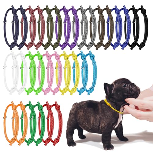 JJWNML Welpen ID Halsbänder, Neugeborene Kätzchen, weiche Polyester Halsbänder Einstellbare Bands Identifikation Welpen Halsband für Neugeborene Haustier, Multi Coloured (S,12-20CM-32pcs) von JJWNMLL