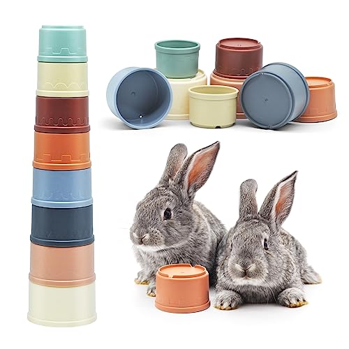 JJWNMLL 8 pcs Stapelbechern für Kaninchen,Kaninchen Spielzeug stapelbecher,BPA-freies sicheres Plastikstapelspielzeug für Kaninchen zum Verstecken von Futter und zum Spielen (Farbe Morandi) von JJWNMLL