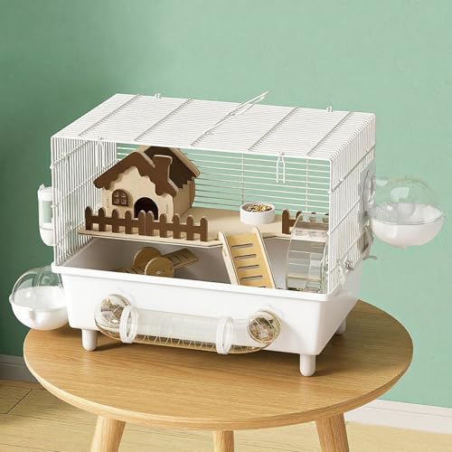 10-in-1 Hamsterkäfig, mit Plattformen, Laufrad, Versteck, Wasserflasche, 2 Badewanne, Wippe, Futternapf, Rohrsystem, kaufester Mauskäfig, Kleintierkäfig (weiß, 47 x 32,5 x 30 cm) von JJunLiM