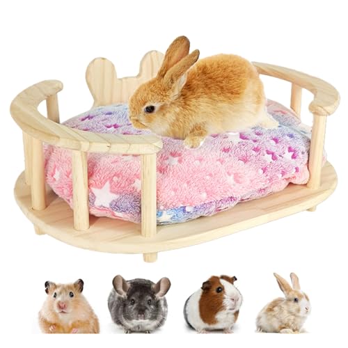 JJunLiM Kaninchenbett aus Holz, abnehmbares Kleintierbett, Meerschweinchenbett aus Holz mit waschbarer Matte für Kaninchen, Kaninchen, Meerschweinchen, Schlafraum (groß, Stil A) von JJunLiM