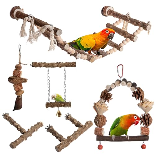 Vogel-Sitzstange, 6 Packungen, natürliches Vogelspielzeug, Sittich, Sitzstange, Schaukelleiter für Käfigzubehör für kleine und mittelgroße Papageien, um Energie zu verbrauchen Vogel-Sitzstange, 6 Packungen, natürliches Vogelspielzeug, Sittich, Sitzstange, Schaukelleiter für Käfigzubehör für kleine und mittelgroße Papageien, um Energie zu verbrauchen von JJunLiM