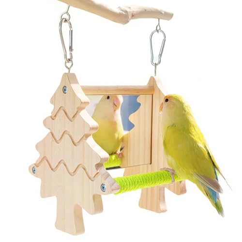 Vogelspiegel für Käfig, doppelseitiger Sittichspiegel, Sitzstange, Spielzeug mit Seilstange, Vogelkäfig-Zubehör für Papageien, Sittiche, Nymphensittiche, Wellensittiche Vogelspiegel für Käfig, doppelseitiger Sittichspiegel, Sitzstange, Spielzeug mit Seilstange, Vogelkäfig-Zubehör für Papageien, Sittiche, Nymphensittiche, Wellensittiche von JJunLiM