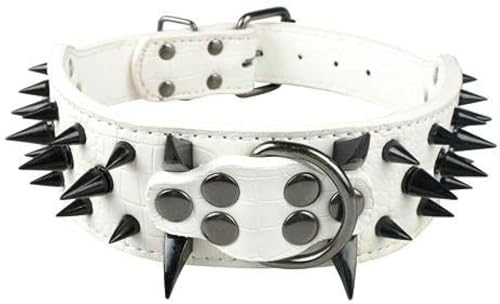 2 Zoll breite, scharfe, mit Spikes besetzte Hundehalsbänder aus Leder für große Hunde, verstellbar für mittelgroße und große Hunde SML XL-Weiß-Schwarz-Spike-XL 2 Zoll breite, scharfe, mit Spikes besetzte Hundehalsbänder aus Leder für große Hunde, verstellbar für mittelgroße und große Hunde SML XL-Weiß-Schwarz-Spike-XL von JKDSAO