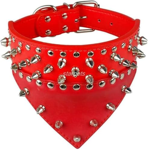 2 Zoll breites Hundehalsband, mit Nieten besetztes Lederhalsband, Schal, Halstuch, passend für mittelgroße und große Hunde, rot, L 2 Zoll breites Hundehalsband, mit Nieten besetztes Lederhalsband, Schal, Halstuch, passend für mittelgroße und große Hunde, rot, L von JKDSAO