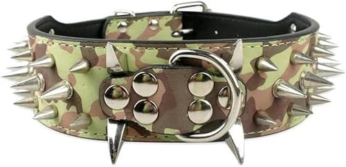 2 Zoll breites Hundehalsband mit Spikes und Nieten, Lederhalsbänder für mittelgroße und große Haustiere, S-XL, camo, XL-camo-XL 2 Zoll breites Hundehalsband mit Spikes und Nieten, Lederhalsbänder für mittelgroße und große Haustiere, S-XL, camo, XL-camo-XL von JKDSAO