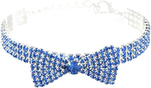 3 Reihen glitzernder Strass-Schmuck mit Schleife, Welpen-Hundehalsbänder mit Kristallbesatz für kleine Hunde, Kätzchen, Haustier-Zubehör, Blau, L 3 Reihen glitzernder Strass-Schmuck mit Schleife, Welpen-Hundehalsbänder mit Kristallbesatz für kleine Hunde, Kätzchen, Haustier-Zubehör, Blau, L von JKDSAO