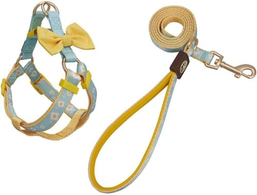 Chihuahua-Zubehör, Leine und Halsband-Set mit Fliege, Halskette, Brust, klein, mittelgroß, Hundegeschirr, Brustkorb für Hunde zum Spazierengehen, Geschirr-Set, gelb, XS von JKDSAO