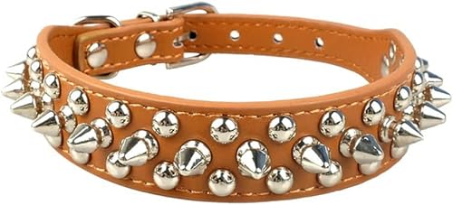 Coole Hundehalsbänder aus PU-Leder für kleine und mittelgroße Hunde und Katzenwelpen, 5 Farben, XXS, XS, SM, L-braun-L von JKDSAO